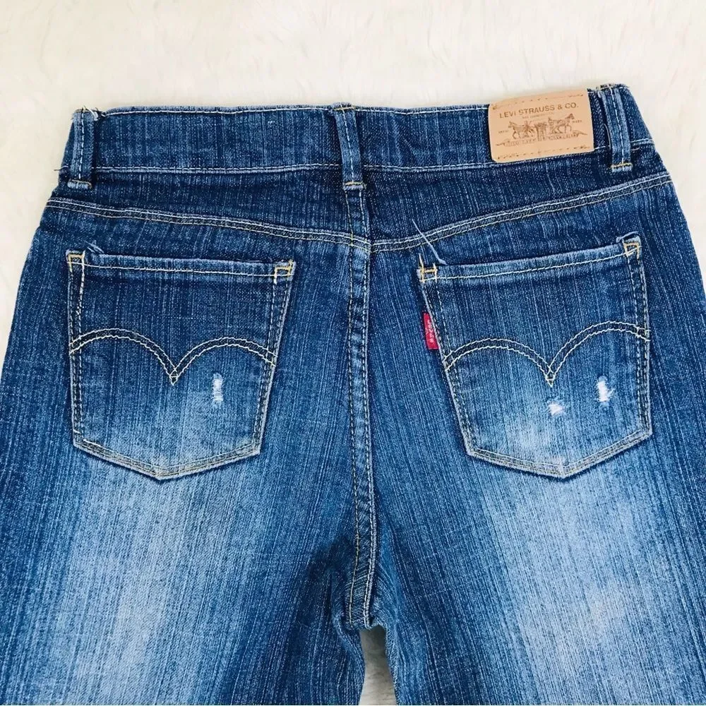 LEVI’S Girls Skinny Jeans Slim Fit Dark Wash Distressed Size 16‎ Slim